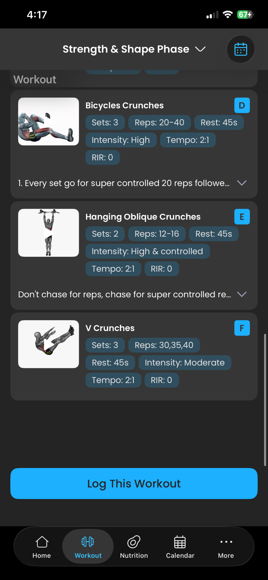 Built For Life app — workout tracking